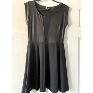 A Mix of Black Leather & Cotton A-Line Dress Sz L